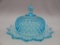 BLUE OPAL HOBNAIL COVERED BUTTER MADE FOR LEVAY 1960'S