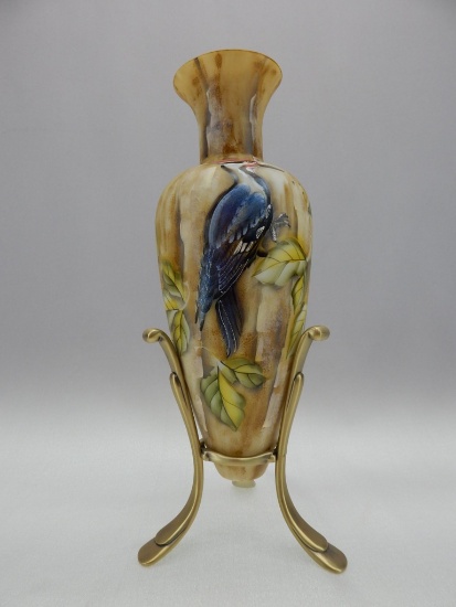 14" AMPHORA VASE HP SPINDLER WOODPECKER #1/6