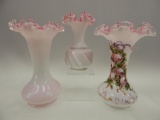 GROUP OF 3 PEACH CREST VASES