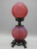 CRANBERRY OPAL HOBNAIL DOUBLE BALL LAMP 21