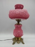 L.G. WRIGHT ROSE OVERLAY EMBOSSED ROSES STUDENT LAMP 22