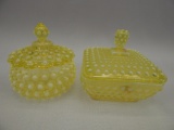 2 TOPAZ OPAL HOBNAIL COVERED BOXES (ONE MARKED IMPERIAL)