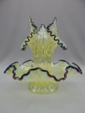 TOPAZ OPAL 3 HORN EPERGNE W/BLACK CREST IRIDIZED