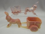 2 DONKEY & CART SETS BURMESE & SHELL PINK