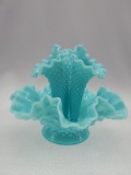 APARTMENT SIZE TURQUOISE HOBNAIL 3 HORN EPERGNE