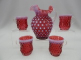 DORIS LECHLER CRANBERRY OPAL HOBNAIL 5PC CHILD WATER SET 1976 SIGNED