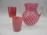 CRANBERRY SWIRL OPTIC 3 PC WATER SET NORTHWOOD (ONE TUMBLER IS CHIPPED)