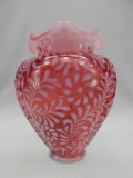 CRANBERRY DAISY & FERN FEATHER VASE 9 1/2