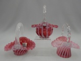 GROUP OF 3 CRANBERRY OPAL BASKETS