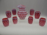 9 PC CRANBERRY COINDOT WATER SET