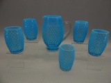 6 PC BLUE OPAL HOBNAIL JUICE SET