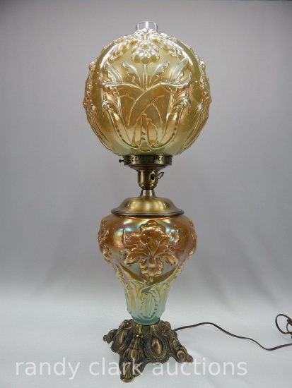 27 1/2" REGAL IRIS AQUA OPAL JUMBO GWTW LAMP W/PEAR FONT (67 MADE)