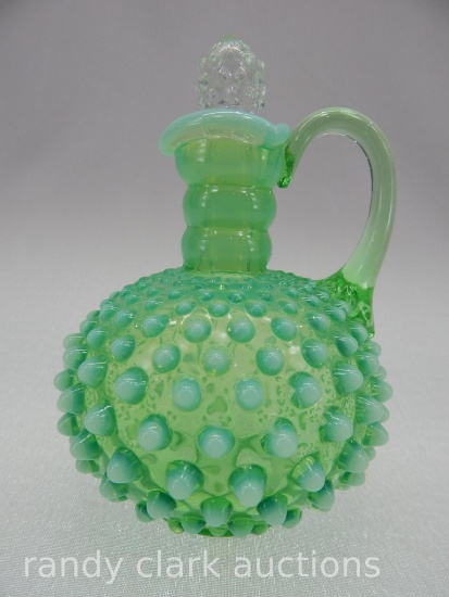 GREEN OPAL HOBNAIL 6" CRUET (STOPPER IS MISFIT)