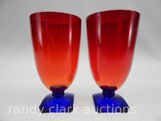 PAIR OF RUBY/COBALT HOKEY POKEY TUMBLERS