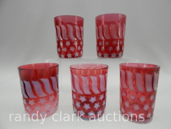 GROUP OF 5 CRANBERRY STARS & STRIPES 4" TUMBLERS