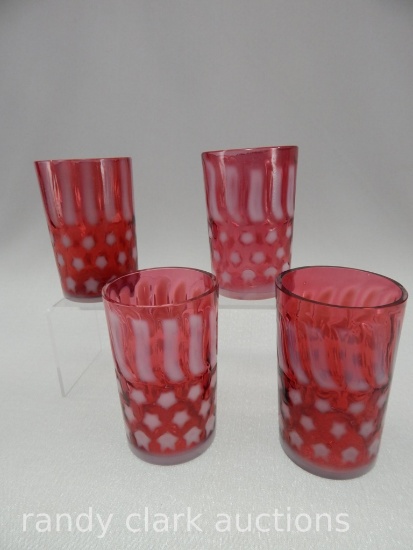 GROUP OF 4 CRANBERRY STARS & STRIPES TUMBLERS MARKED MMA 1992