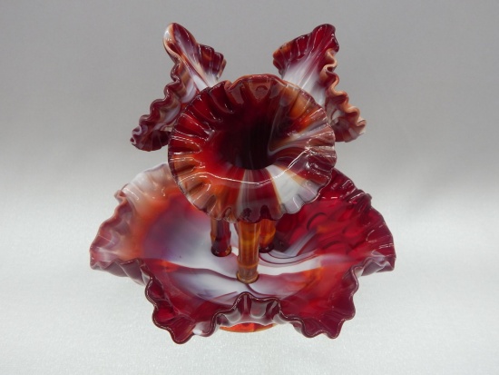 RED SLAG 3 HORN EPERGNE MADE FOR LEVAY