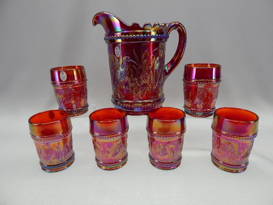 7 PC. WATER SET STROKE AND RUSHES RED CARNIVAL