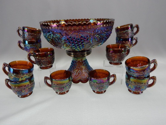 IMPERIAL AMBER CARNIVAL PUNCH BOWL SET 14 PC.