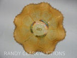 PEACOCK & GRAPE SPATULA FOOT BOWL VASELINE OPAL CARNIVAL