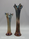 2 FENTON FINE RIB VASE RED CARNIVAL 9
