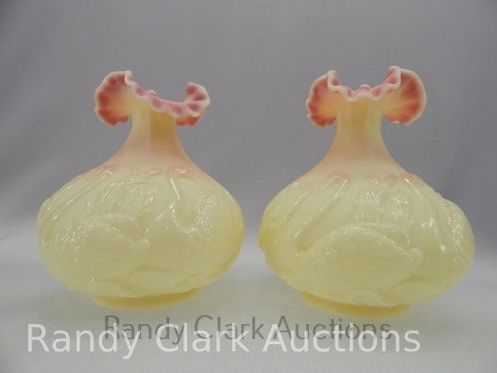 BURMESE SWAN LAMP GLOSSY WITH SATIN TOP X2