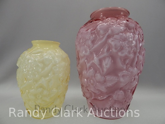 GROUP OF TWO 10" & 7" DOGWOOD OVERLAY VASES