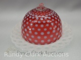 CRANBERRY OPAL POLKA DOT COVERED BUTTER/CHEESE CA. 1954 - 55 ( BROKEN FINNIAL )