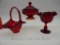 GROUP OF 3 PIECES FENTON RUBY HOBNAIL