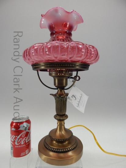 17" FENTON CRANBERRY OPTIC WEDDING RING LAMP