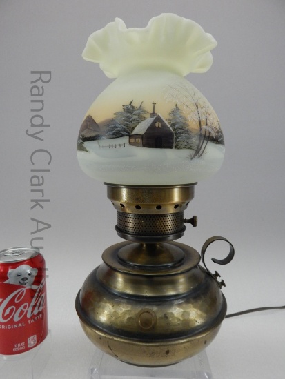14.5" FENTON COLONIAL LAMP CHRISTMAS MORN 1978