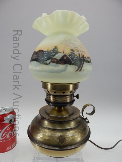 14.5" FENTON COLONIAL LAMP CHRISTMAS MORN 1978