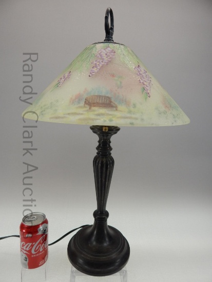 23" FENTON REVERSE/OBVERSE PAINTED LAMP