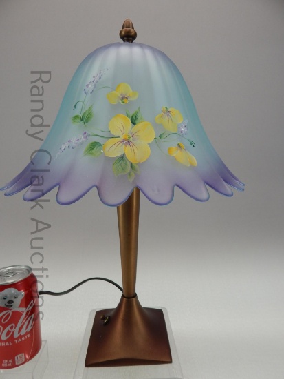 17" FENTON HP BLUE PETAL SHADE LAMP