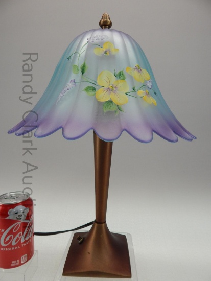 17" FENTON HP BLUE PETAL SHADE LAMP