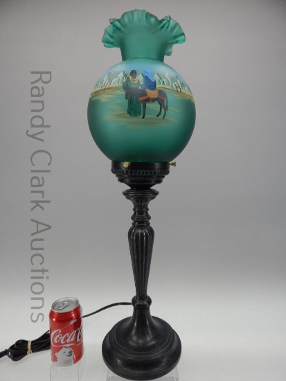 25" FENTON HP THE JOURNEY / CHRISTMAS SPRUCE GREEN LAMP