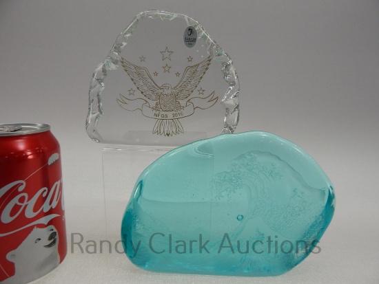 GROUP OF 2 FENTON ICEBERGS SANDCARVED