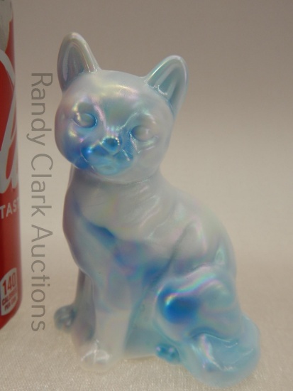 3.5" FENTON SITTING CAT BLUE SLAG IRID