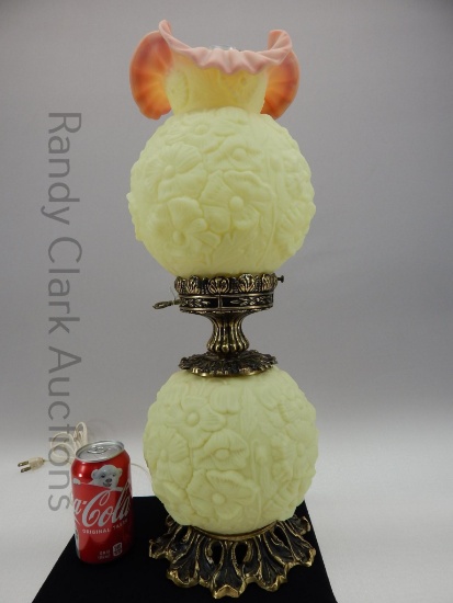 22" FENTON BURMESE EMBOSSED POPPIES GWTW LAMP