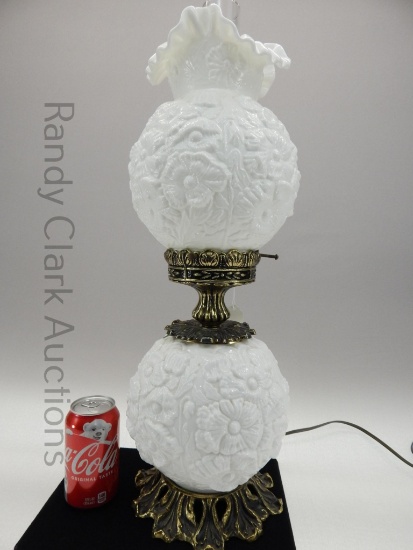 23" FENTON MILKGLASS EMBOSSED POPPY GWTW LAMP