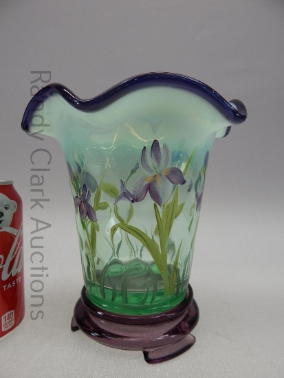6" DIAMOND OPTIC FLIP VASE HP W/AMETHYST BASE