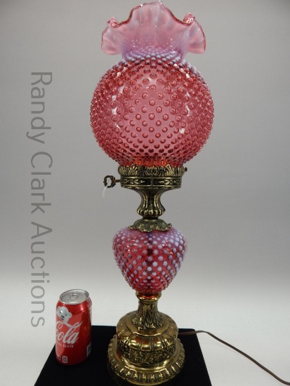 23.5" CRANBERRY OPAL HOBNAIL TABLE LAMP