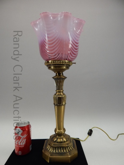 20.5" TABLE LAMP WITH CRANBERRY OPAL DRAPE TORCHIER SHADE
