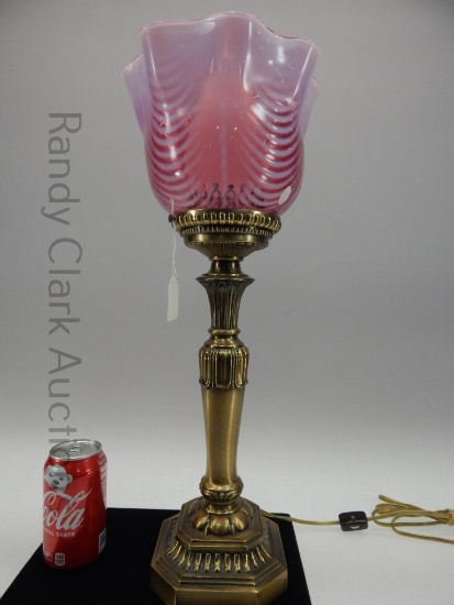 20.5" TABLE LAMP WITH CRANBERRY OPAL DRAPE TORCHIER SHADE