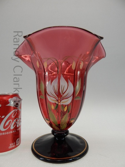 9" FENTON HP COUNTRY CRANBERRY W/ BLACK BASE