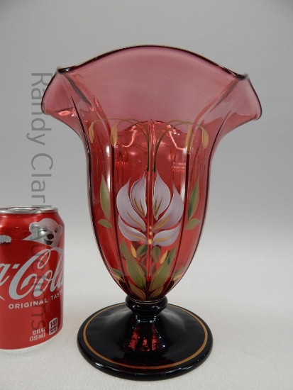 9" FENTON HP COUNTRY CRANBERRY W/ BLACK BASE