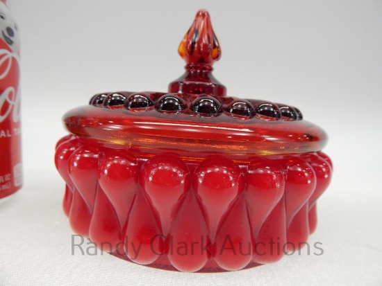 6" FENTON RUBY OVERLAY TEARDROP BOX