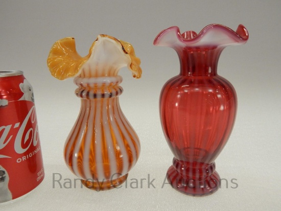 6" FENTON RIB OPTIC VASE X2