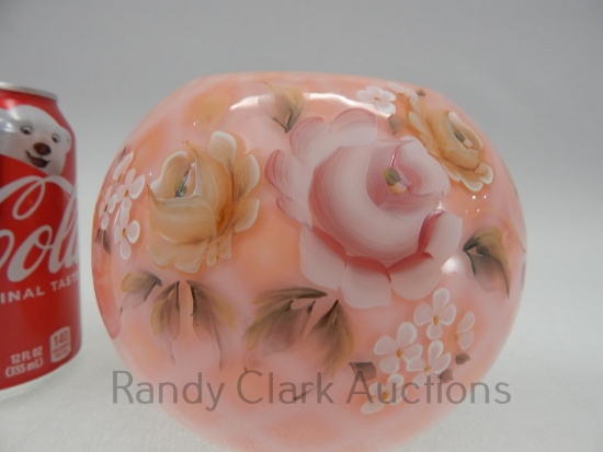 6" FENTON HP CORAL OVERLAY W/ DIAMOND OPTIC BOWL