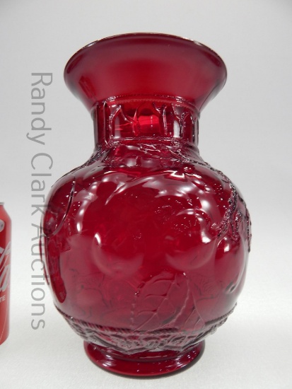 9" FENTON RUBY APPLE VASE CA 1930